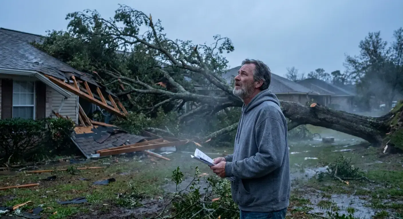 Tree damage to house roof covered by homeowners insurance policy documentation