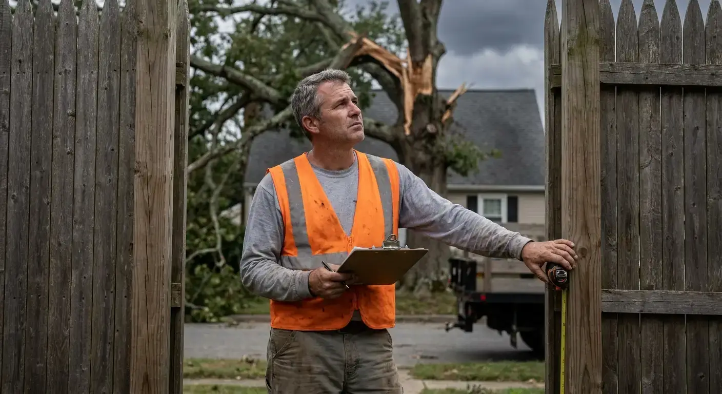 Bucket truck positioned next to a large storm-damaged tree in Hartford County residential yard for efficient removal operatio