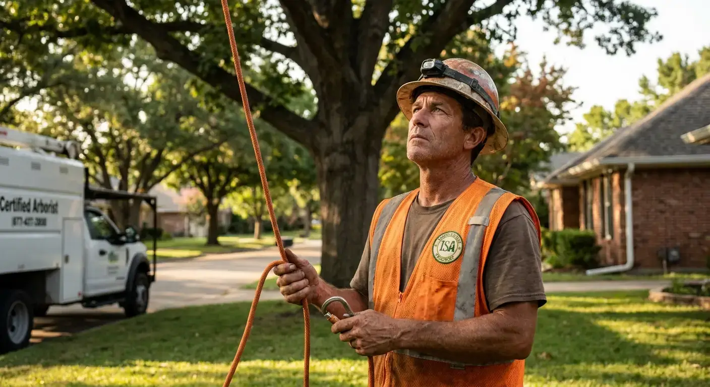 Injured tree worker on ground with chainsaw and fallen branches, representing workplace hazard.